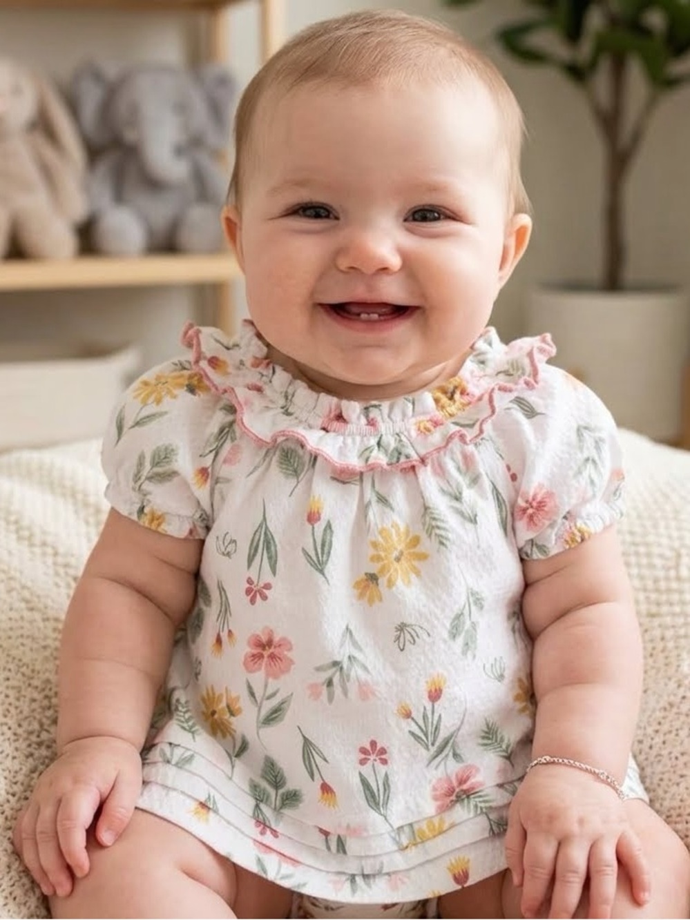 Catherine Malandrino Ruffle Floral Baby Dress Romper — 3-6 Months